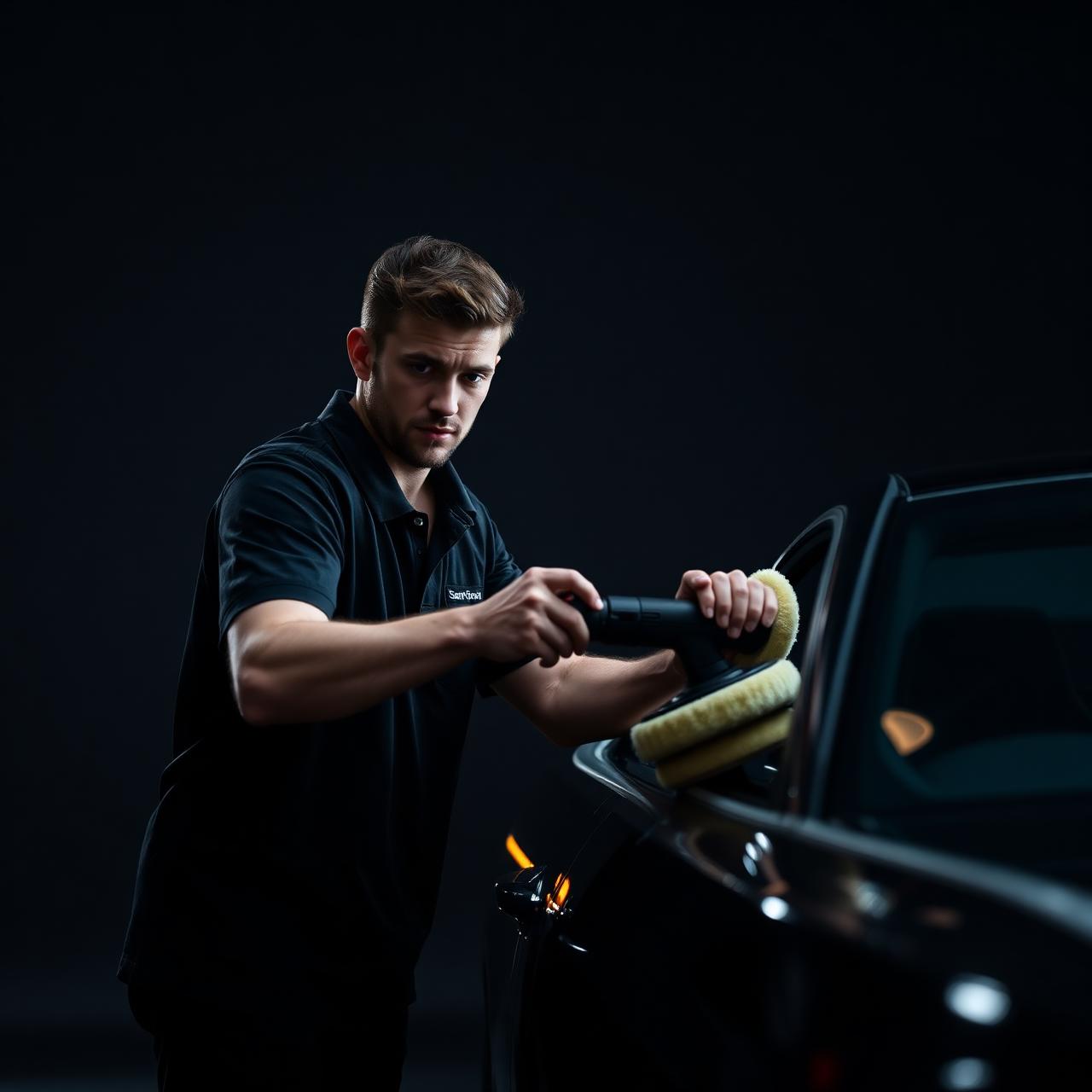 Detailer polishing a luxury vehicle